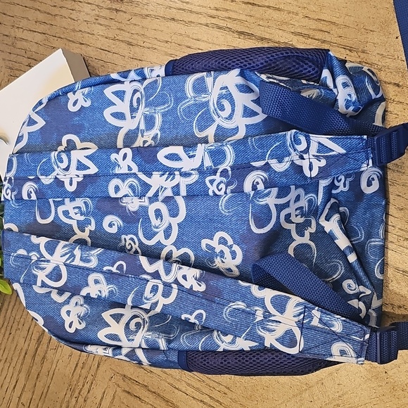Blue Floral Backpack Denim Look NWOT - Picture 2 of 9